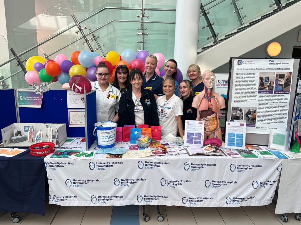 Members of the team from the Rare Diseases Centre at Queen Elizabeth Hospital Birmingham hosting an information stand in the hospital atrium.