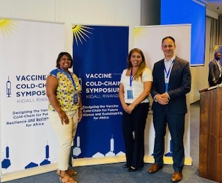A photograph of three colleagues from University Hospitals Birmingham NHS Foundation Trust during the visit in Rwanda.
