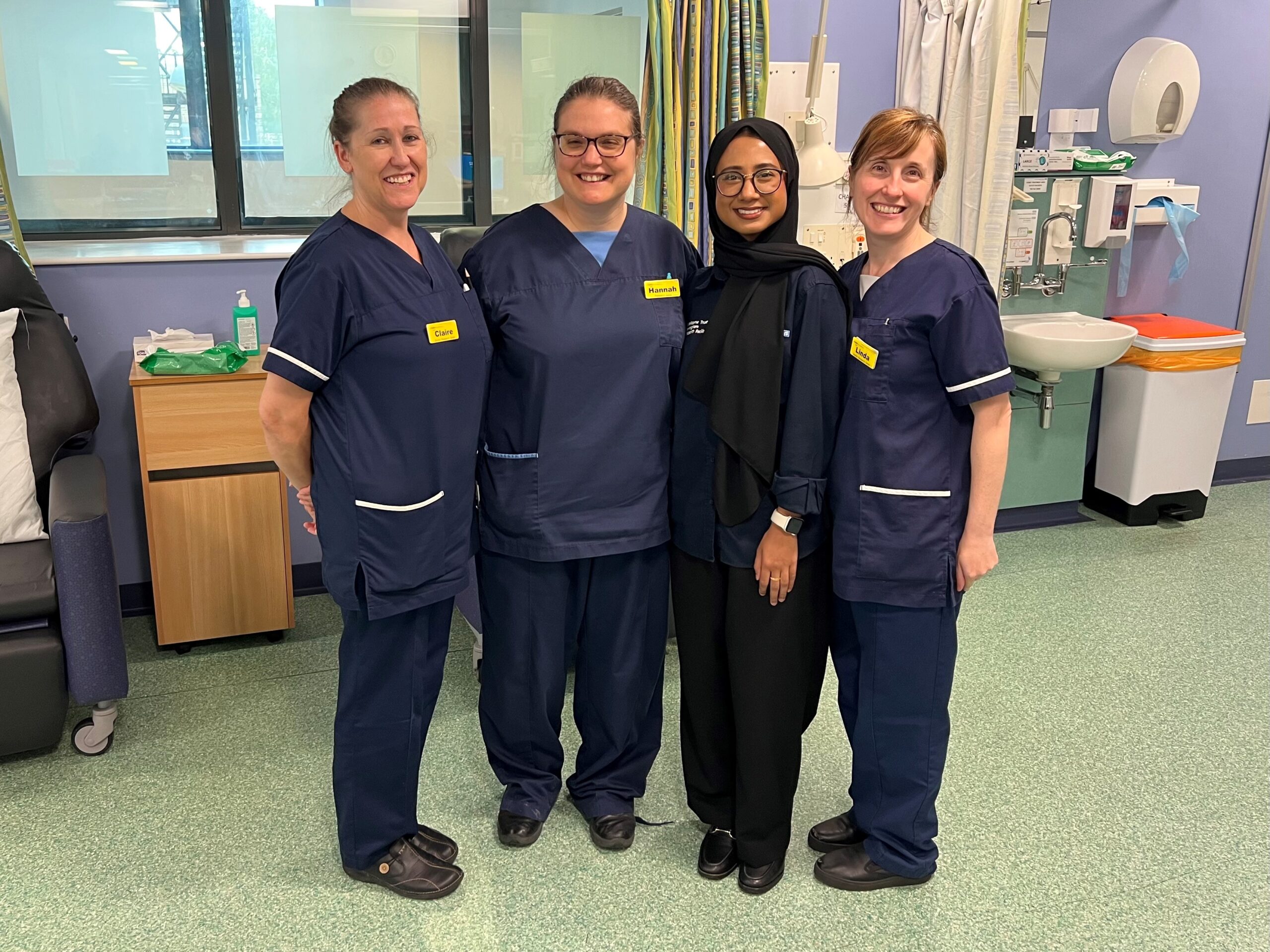 Photograph of the nursing team working on the trial in the Clinical Research Facility at Queen Elizabeth Hospital Birminhgam.