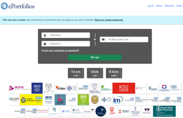 screenshot of ePortfolio system